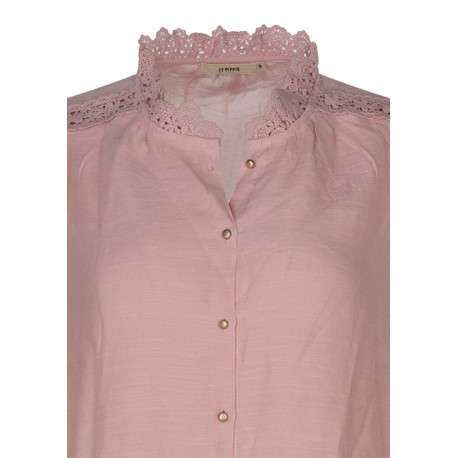 Chemisier en coton rose uni avec des manches longues et une coupe droite - Image 3