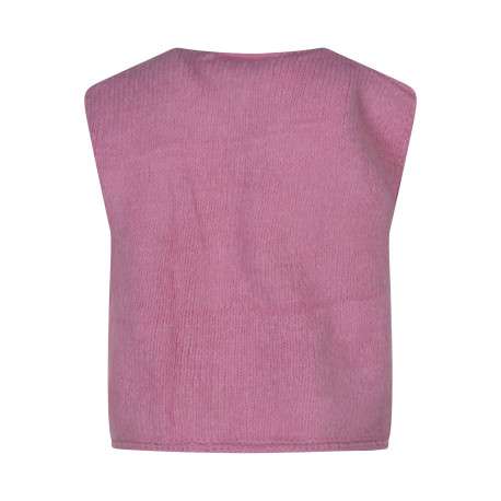 Gilet rose uni à coupe droite avec un col rond et des boutons dorés - Image 2