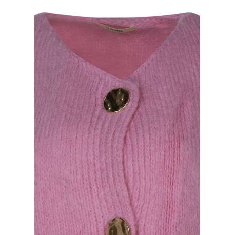 Gilet rose uni à coupe droite avec un col rond et des boutons dorés - Image 3