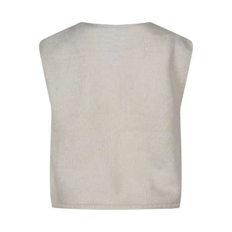 Gilet écru uni à col rond avec une coupe droite et des boutons dorés - Image 2