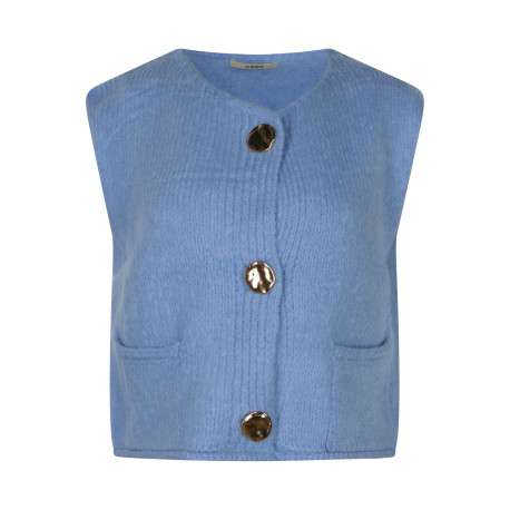 Gilet ciel uni à coupe droite avec des boutons métalliques dorés et un col rond