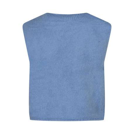 Gilet ciel uni à coupe droite avec des boutons métalliques dorés et un col rond - Image 2