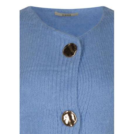 Gilet ciel uni à coupe droite avec des boutons métalliques dorés et un col rond - Image 3