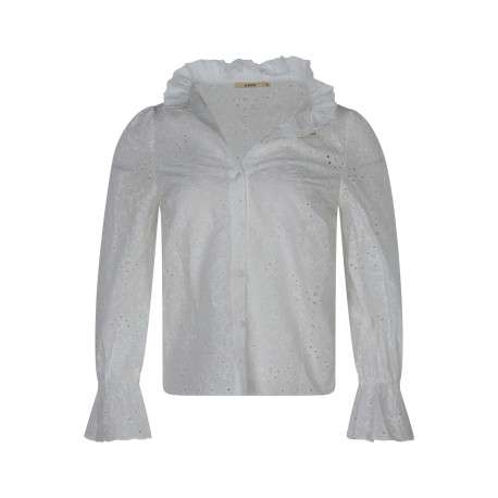Chemisier en coton blanc uni avec une coupe droite et des manches longues