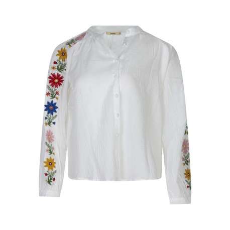Chemisier en coton blanc uni avec une coupe droite et un col rond