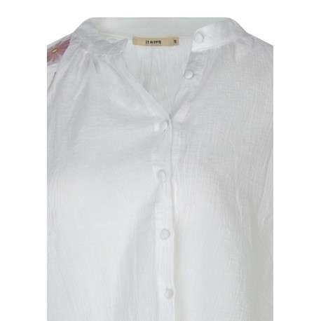 Chemisier en coton blanc uni avec une coupe droite et un col rond - Image 3