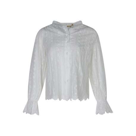 Chemisier en coton blanc uni avec une coupe droite et un col rond