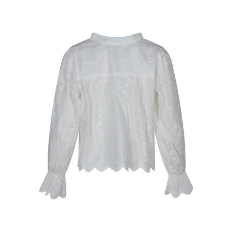 Chemisier en coton blanc uni avec une coupe droite et un col rond - Image 2