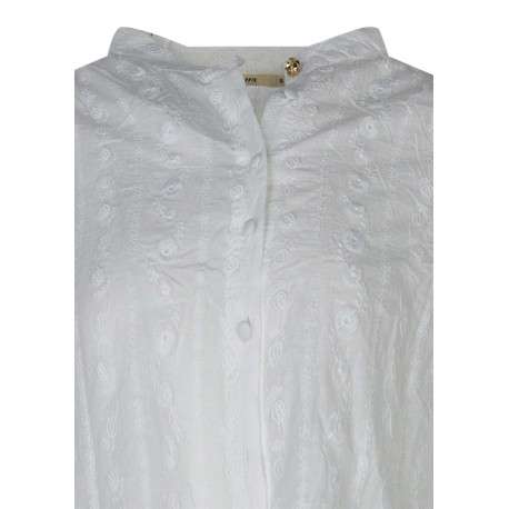 Chemisier en coton blanc uni avec une coupe droite et un col rond - Image 3