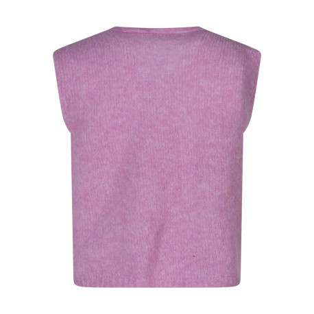 Gilet rose uni sans manches avec un col en V et des boutons métalliques dorés - Image 2