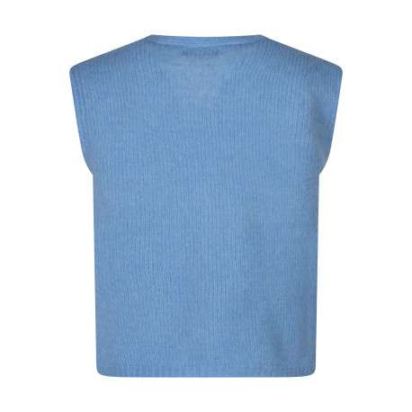Gilet ciel uni sans manches avec un col en V et des boutons métalliques dorés - Image 2