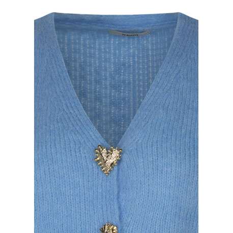 Gilet ciel uni sans manches avec un col en V et des boutons métalliques dorés - Image 3