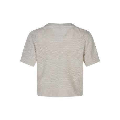 Gilet écru uni pourvu d'une coupe droite et de boutons dorés - Image 2