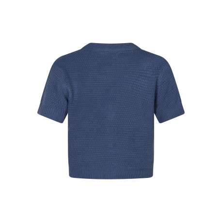 Gilet bleu uni pourvu d'une coupe droite et de boutons dorés - Image 2