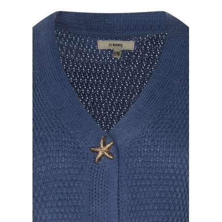 Gilet bleu uni pourvu d'une coupe droite et de boutons dorés - Image 3