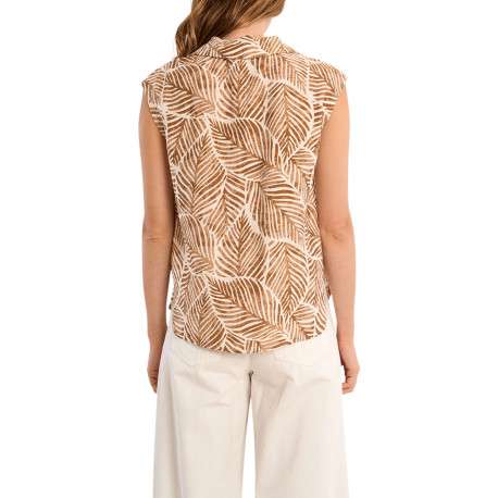 Chemisier camel à motifs floraux avec une coupe droite et un col chemise - Image 3