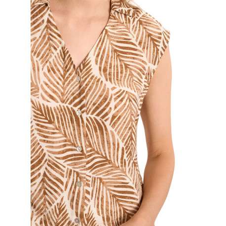 Chemisier camel à motifs floraux avec une coupe droite et un col chemise - Image 6