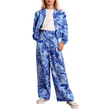 Bomber bleu floral pourvu d'une coupe droite et d'un col mao - Image 2
