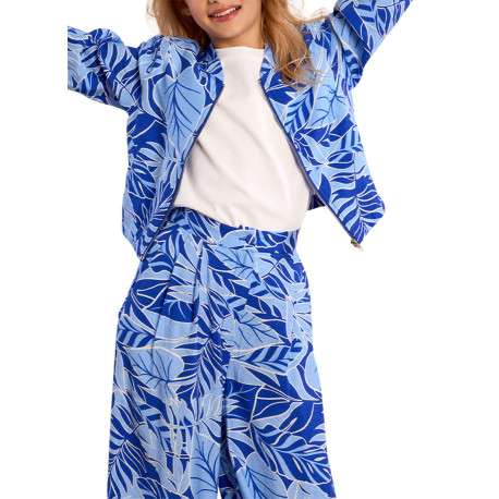 Bomber bleu floral pourvu d'une coupe droite et d'un col mao - Image 3