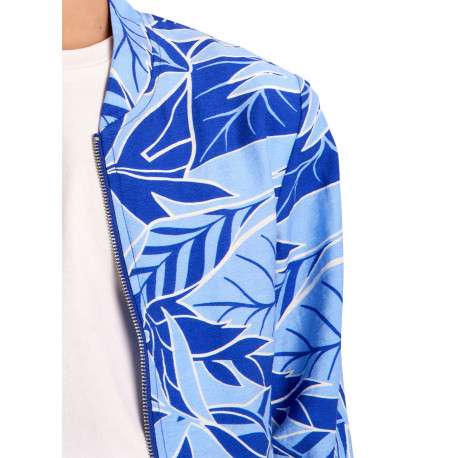 Bomber bleu floral pourvu d'une coupe droite et d'un col mao - Image 5
