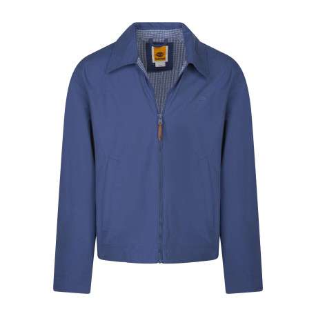 Blouson manches longues bleu indigo uni avec une coupe droite et un col à revers