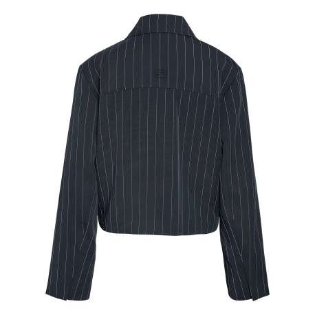 Blouson marine à rayures avec une coupe droite et un col chemise - Image 2