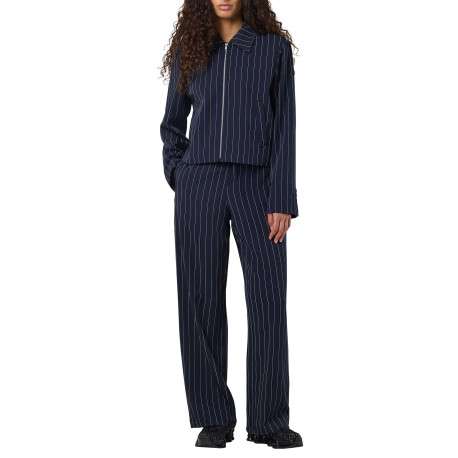 Blouson marine à rayures avec une coupe droite et un col chemise - Image 3