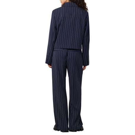 Blouson marine à rayures avec une coupe droite et un col chemise - Image 4
