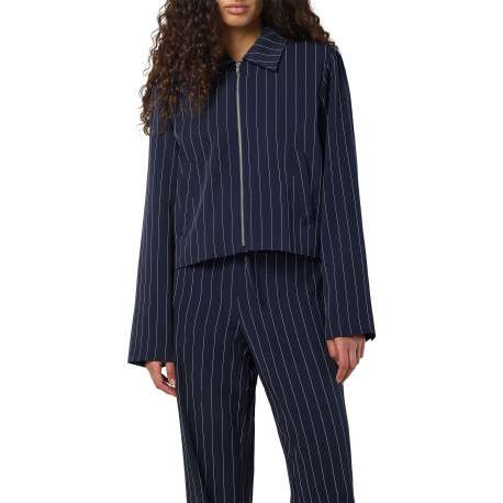 Blouson marine à rayures avec une coupe droite et un col chemise - Image 5
