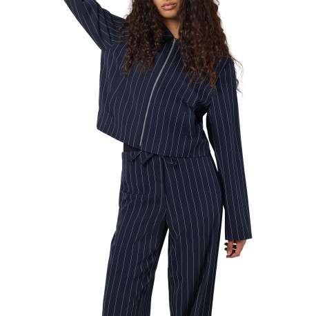 Blouson marine à rayures avec une coupe droite et un col chemise - Image 6