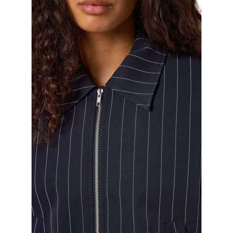 Blouson marine à rayures avec une coupe droite et un col chemise - Image 7