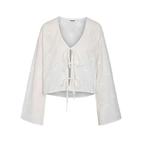 Chemisier en coton biologique blanc uni avec une coupe droite et d’un col en V