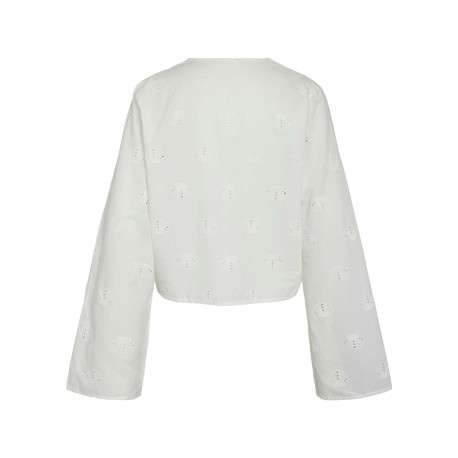 Chemisier en coton biologique blanc uni avec une coupe droite et d’un col en V - Image 2