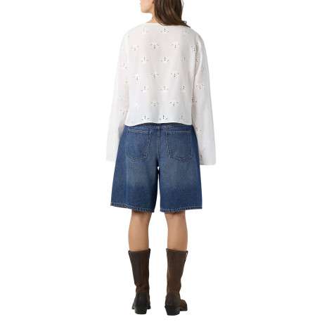 Chemisier en coton biologique blanc uni avec une coupe droite et d’un col en V - Image 5