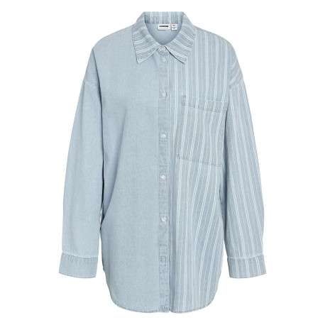 Chemisier en coton bleu uni avec une coupe droite et un col chemise