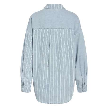 Chemisier en coton bleu uni avec une coupe droite et un col chemise - Image 2