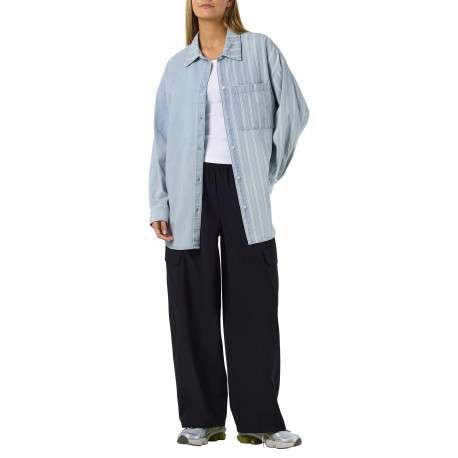 Chemisier en coton bleu uni avec une coupe droite et un col chemise - Image 3