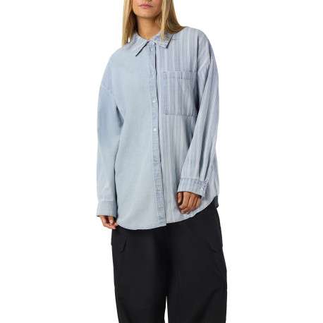 Chemisier en coton bleu uni avec une coupe droite et un col chemise - Image 5