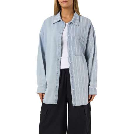 Chemisier en coton bleu uni avec une coupe droite et un col chemise - Image 6