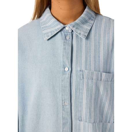 Chemisier en coton bleu uni avec une coupe droite et un col chemise - Image 7