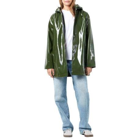 Parka vert uni pourvu d'une coupe droite à capuche et de multiples poches - Image 2