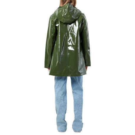 Parka vert uni pourvu d'une coupe droite à capuche et de multiples poches - Image 3