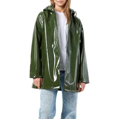 Parka vert uni pourvu d'une coupe droite à capuche et de multiples poches - Image 4
