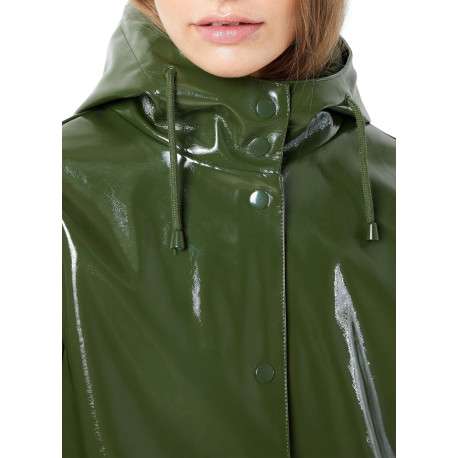 Parka vert uni pourvu d'une coupe droite à capuche et de multiples poches - Image 5