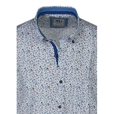 Chemise turquoise floral avec une coupe droite et des manches courtes - Image 3