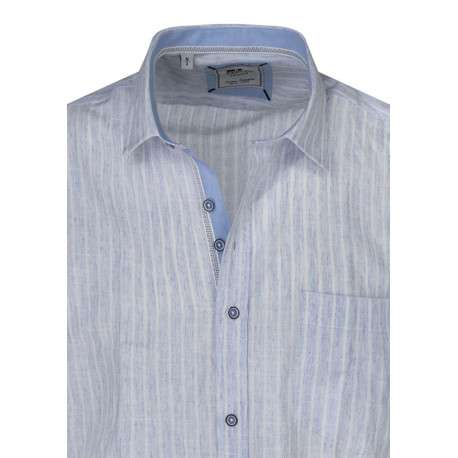 Chemise bleu clair à rayures avec une coupe droite et des manches courtes - Image 3