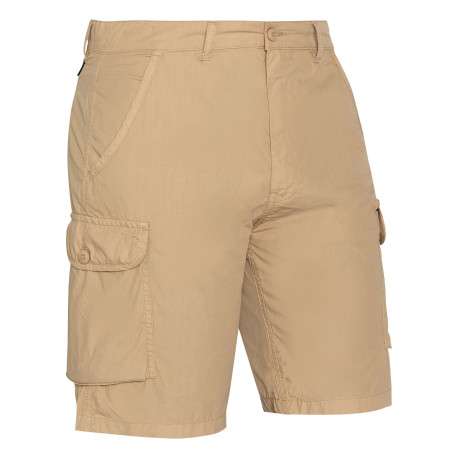 Short cargo en coton beige à coupe droite pourvu de multiples poches - Image 3