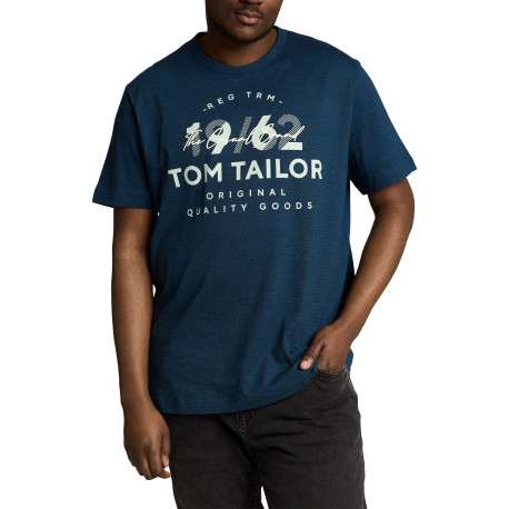T-shirt en coton marine uni pourvu d'un col rond et de manches courtes - Image 3