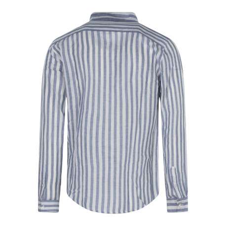 Chemise en lin et coton bleue à rayures pourvue d'un col français - Image 2