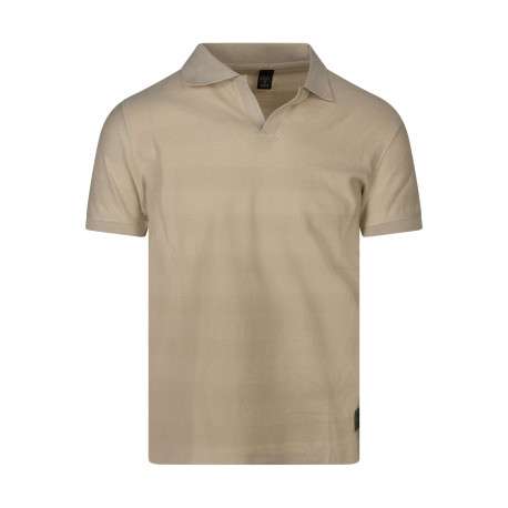 Polo en coton beige à rayures avec une coupe droite et un col à revers